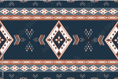 Ethnic tribal seamless patterns inspired by Navajo and Aztec motifs. Terracotta, navy blue, and ivory color palette. Ideal for fabric, fashion, and digital backgrounds.
