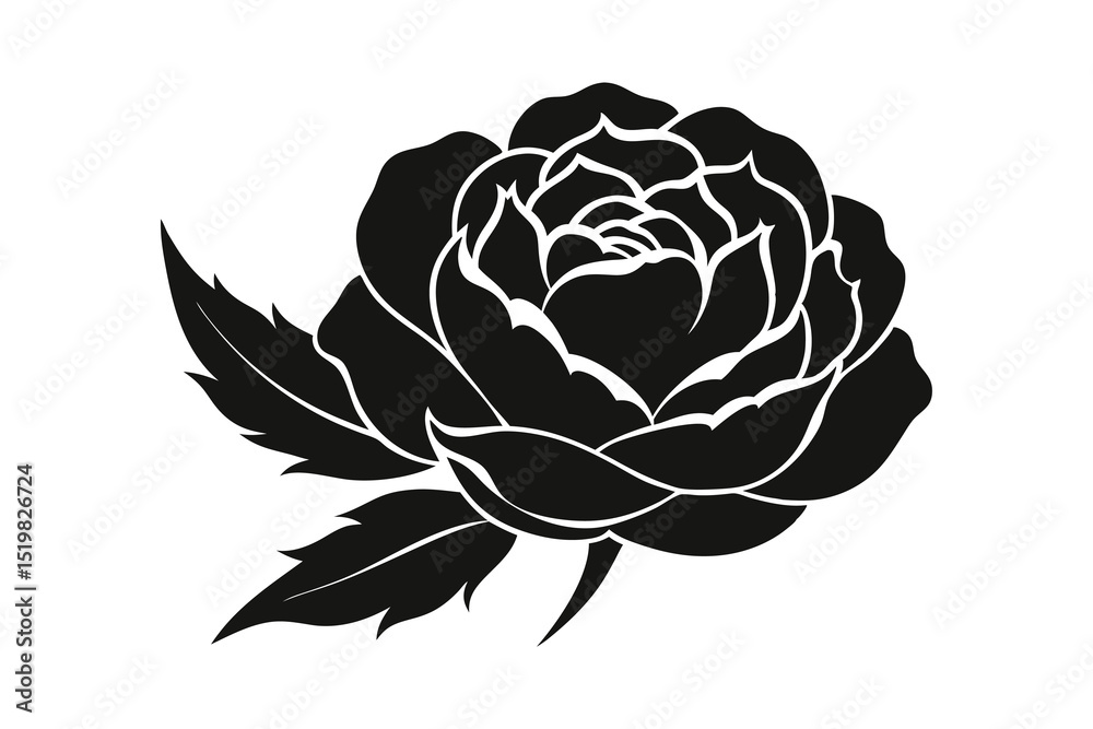 Obraz premium Peony flower silhouette vector illustration isolated on white background