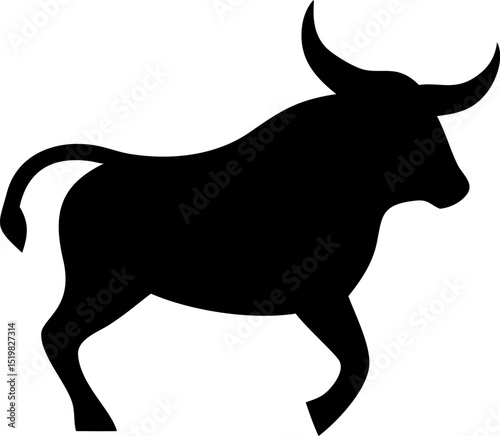 Silhouette Bull Icon Design Strong Animal Symbol with Horns Ideal for Logos Branding and Graphic Elements in Black and White