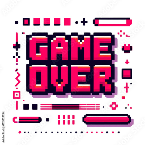 Retro Pixel Art Game Over Design Element 8-bit Style Graphic