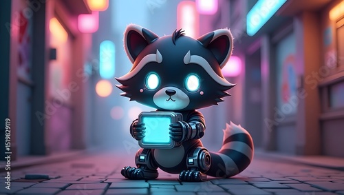 NeonRaccoon: Cyber Explorer in the City Lights