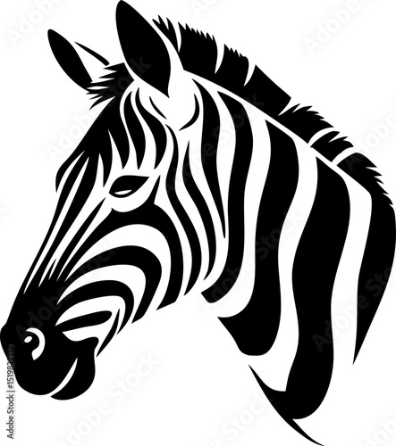 Monochrome Zebra Head Illustration with Geometric Details and Artistic Flair Suitable for Various Creative Projects and Designs Striking Black and