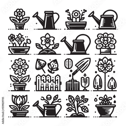 Flowers related editable stroke outline icon set flat vector illustration