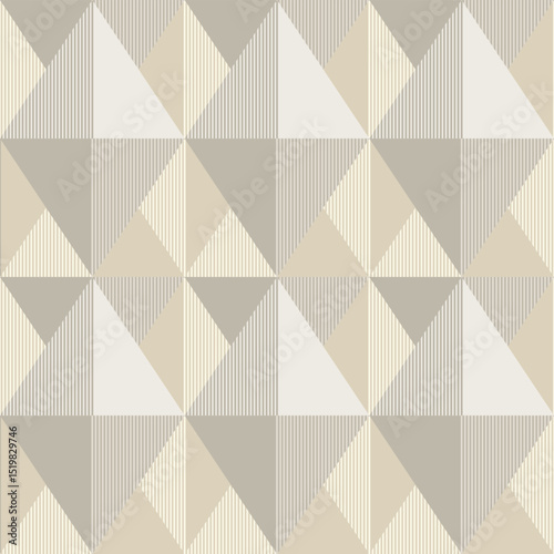 Geometric pattern: Triangles in earthy tones with vertical and diagonal lines add depth to each triangle, creating a modern and minimalist feel. Use as wallpaper, pillowcases, curtains, clothing.