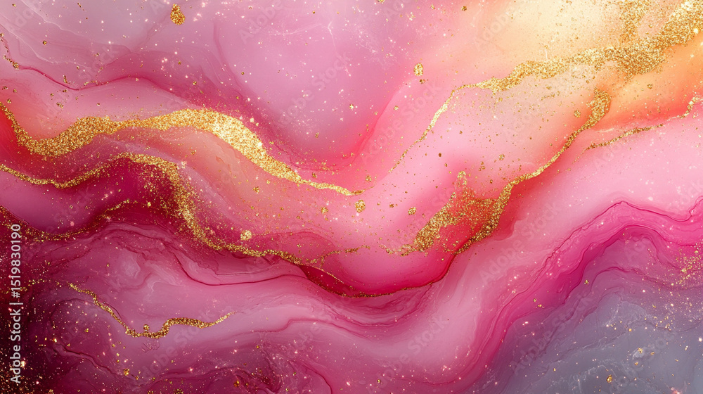 Obraz premium Abstract fluid art, pink and gold marbled texture background
