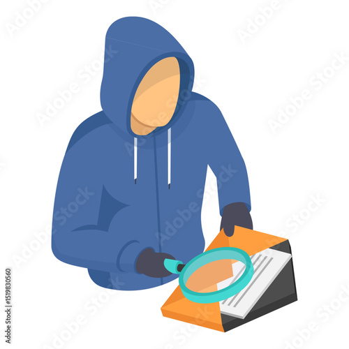 Phishing emails or texts isometric Concept, social engineering attack or email scraping vector icon design, White Collar Crime symbol, Computer crime Sign, security breakers stock illustration, 