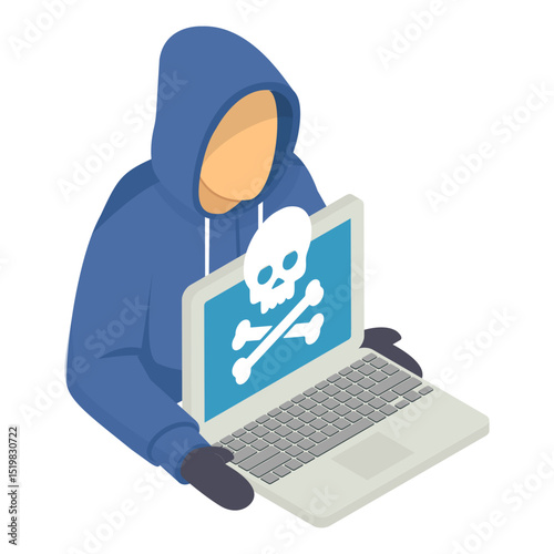 Password Cracker with Laptop isometric Concept,  Internet Spy vector icon design, White Collar Crime symbol, Computer crime Sign, security breakers stock illustration