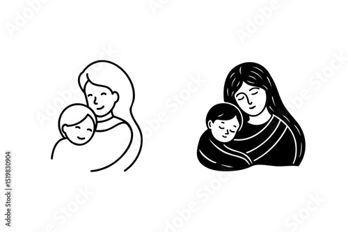 Heartwarming illustration of a mother and child embracing in a loving and tender moment