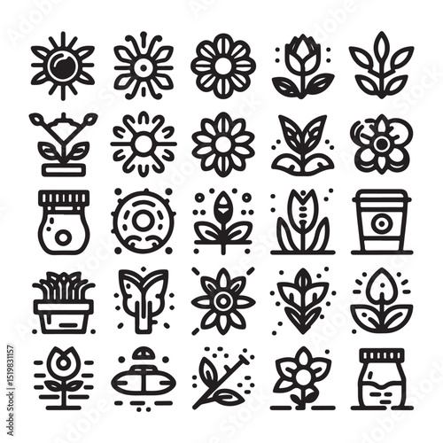 Flowers related editable stroke outline icon set flat vector illustration