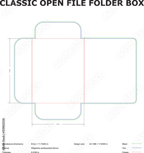 Classic open file folder box die cut template design