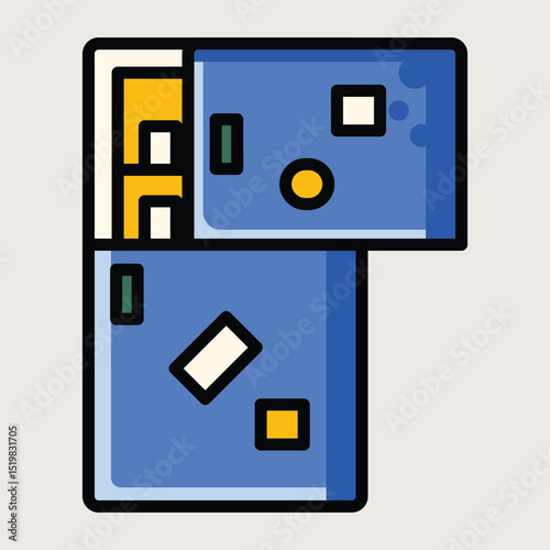 Flat Vector Cartoon Refrigerator with Multiple Compartments and Blue Door Design