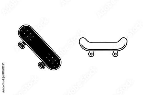 Two simple black and white skateboard illustrations isolated against a clean white background