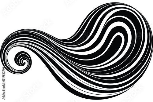 Abstract black and white swirl vector design with elegant curves and op art