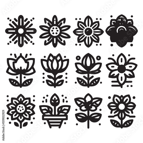 Flowers related editable stroke outline icon set flat vector illustration