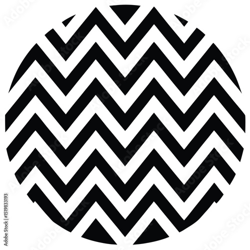 Black and white zigzag pattern in a circular frame geometric design element