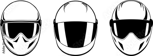 Minimalist White Racing Helmet Vector | Modern Line Art Racer Mask | Anonymous Driver Graphic for T-Shirt Print | Clean Front View with Black Visor Highlights | Transparent Background