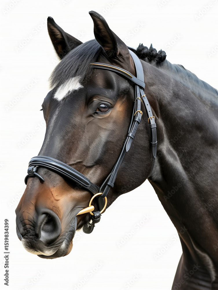 Fototapeta premium Portrait of a Dark Bay Horse with Bridle