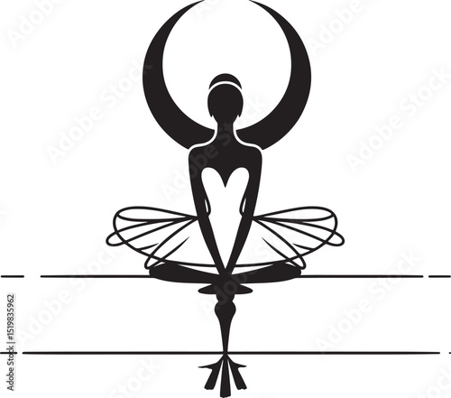 Ballerina silhouette on the background of the moon. Vector illustration..eps