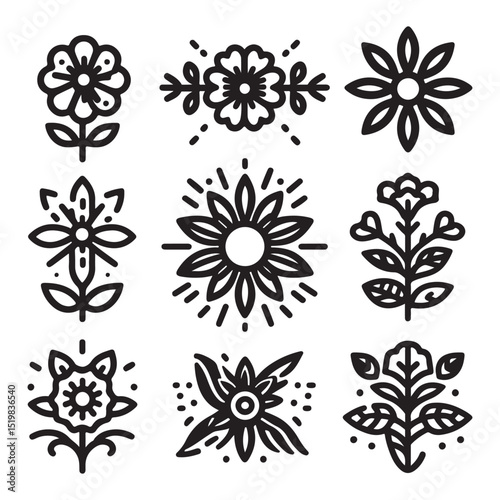 Flowers related editable stroke outline icon set flat vector illustration