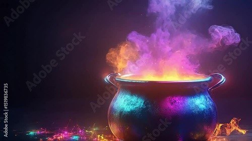 Magical cauldron with colorful smoke