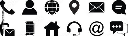 contact and web icons set ,  home, call, email, address, location, globe, fax, message, envelope, mobile, telephone, website, icon . Communication contact information icon. Business card icon set 