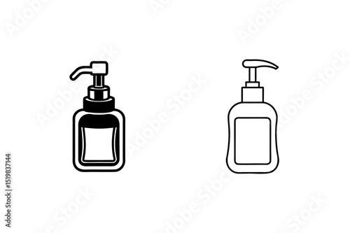 Simple vector illustrations of hand soap dispenser bottles in outlined black and white