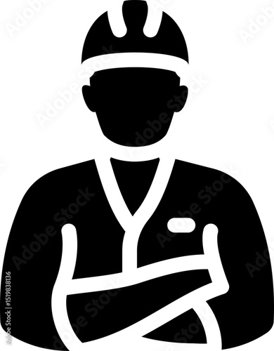 Injured construction worker icon. Silhouette style.