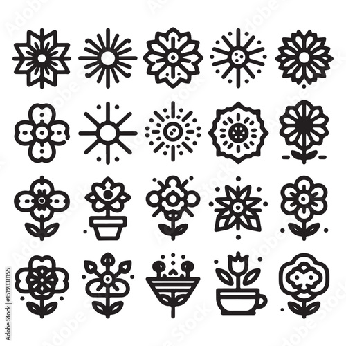 Flowers related editable stroke outline icon set flat vector illustration