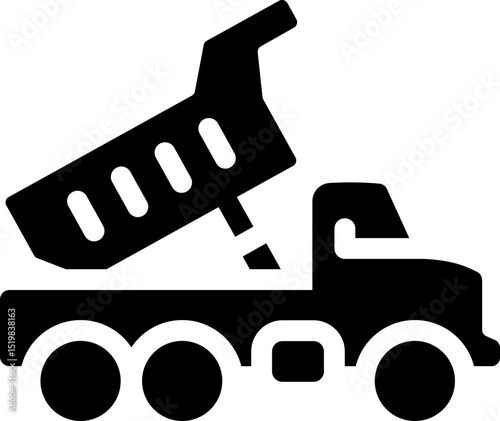 Dump truck unloading icon. Silhouette style.