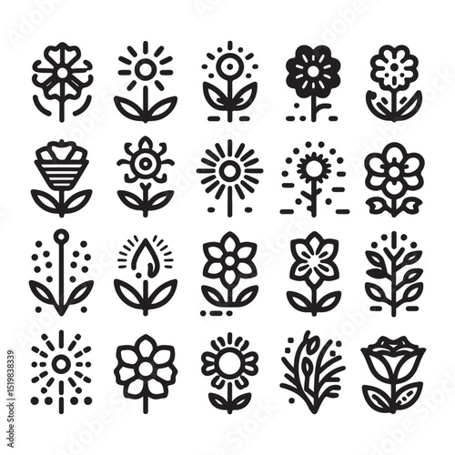 Flowers related editable stroke outline icon set flat vector illustration