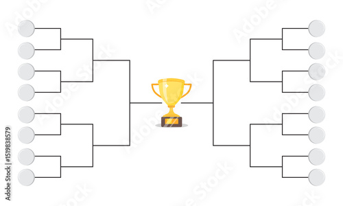 Simple black tournament bracket template for 16 teams isolated on white