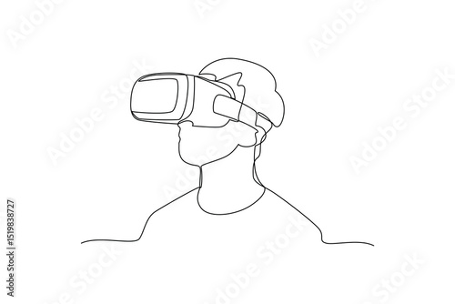 Man wearing virtual reality headset in continuous line drawing style