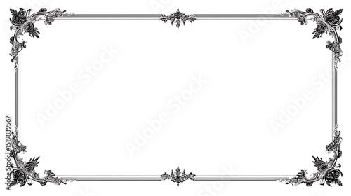 White background with elegant decorative borders on all four sides, featuring a vintage frame style and a blank center space, offering a minimal yet ornate design suitable for modern layouts or poster