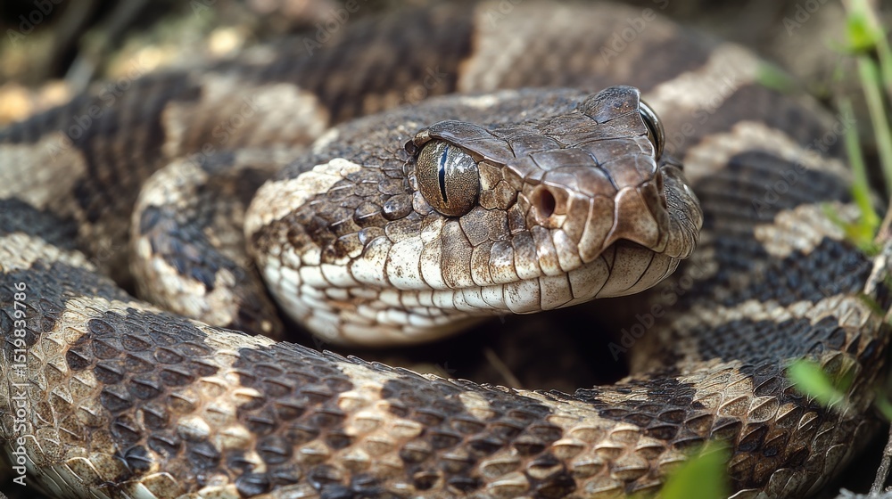Obraz premium Close-up view of a snake's head and body.