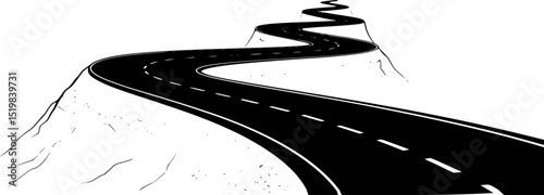 Winding road ascending a mountain silhouette