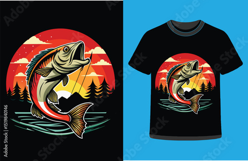 Cartoon Fishing Character Tee Art.