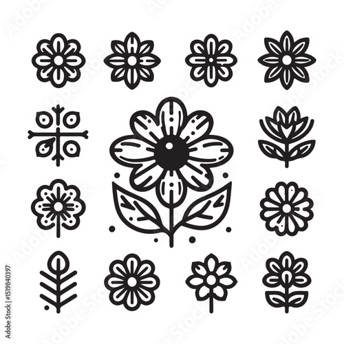 Flowers related editable stroke outline icon set flat vector illustration