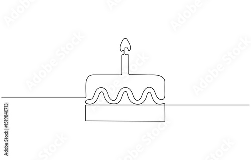 Continuous one line drawing of birthday cake with candles. Symbol of sweet celebration torte, Sweet birthday cake outline drawing illustration. one continuous line drawing .