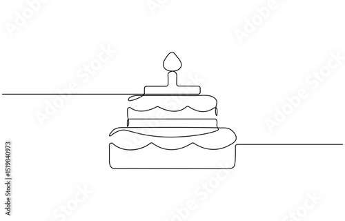 Continuous one line drawing of birthday cake with candles. Symbol of sweet celebration torte, Sweet birthday cake outline drawing illustration. one continuous line drawing .