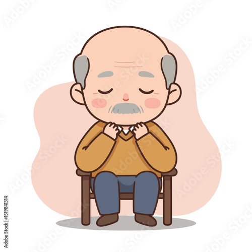 Elderly man resting eyes while sitting on a chair with a calm expression  