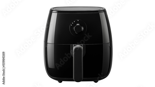 Sleek Black Air Fryer Kitchen Appliance for Healthy Cooking on white and transparent Background