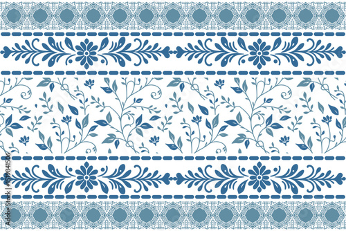 abstract seamless floral border fashion.white background botanical one-line style.blue floral elegant stems outline.pillow cover kitchen wear decoration.hand-drawn minimalism sketch

