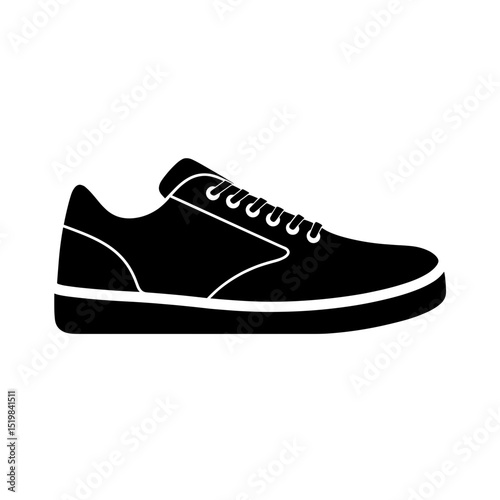 Minimalist black sneaker icon for fitness or casual wear with transparent background
