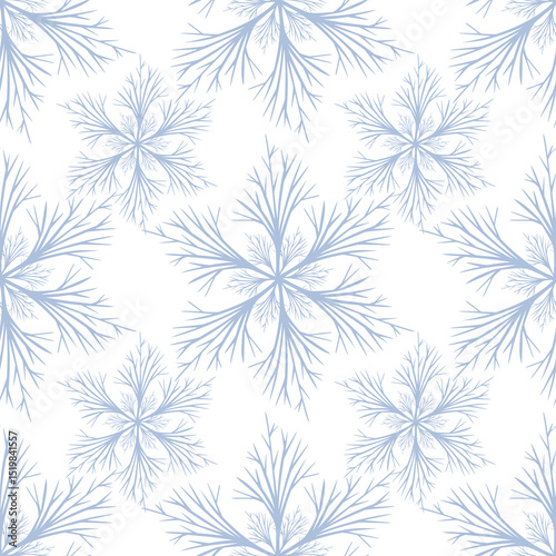 Seamless vector pattern of delicate light-blue stylized winter trees on white background, perfect for festive winter design projects.