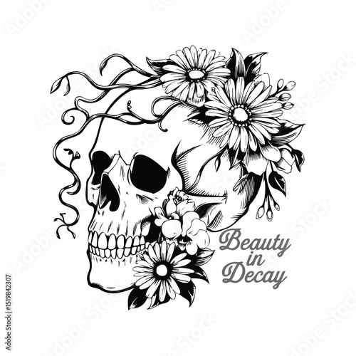 Floral Skull with Vines Beauty in Decay