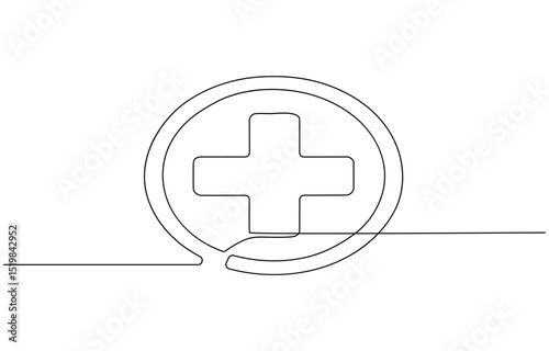 Medical cross one continuous line drawing. One line icon. Medical help sign icon, Heart with Heartbeat Sign and with Cross continuous one line drawing, Continuous line drawing of medical cross .