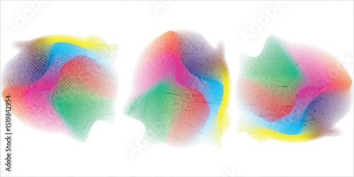 Set color circle gradient noise gradation. Abstract colorful watercolor blur mesh shape on white background. Gradient aura, grain neon blob with noise effect vector illustration.