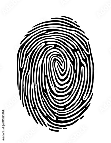 Black fingerprint icon on white background. Vector illustration