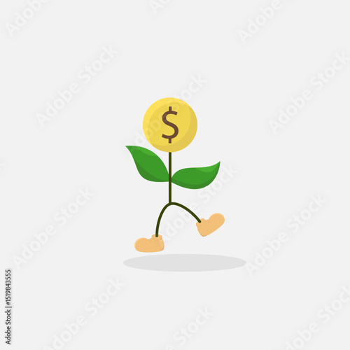 Cute cartoon coin money tree with hands and feet vector