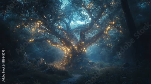 Wallpaper Mural Magical glow surrounds dragon in forest canopy high resolution picture Torontodigital.ca